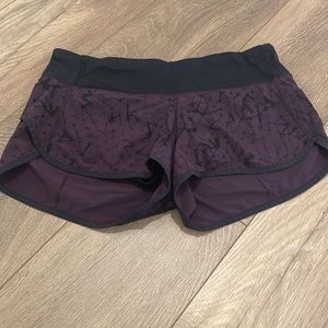 Purple/black print Lululemon speed shorts